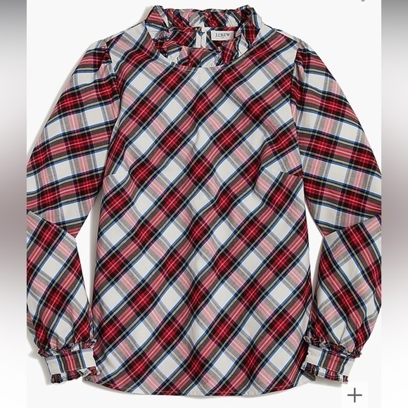 J crew factory Cotton-blend poplin ruffleneck top - Picture 1 of 7